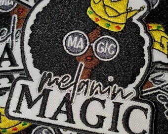 Aplique bordado termocolante Melanin Magic "Óculos de Sol" Afro Puff Diva com Coroa, Aplique Popular, 8,9 cm; Aplique estiloso para roupas