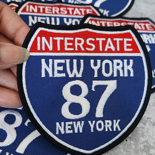 Collectable 1-pc, "NEW YORK 4" Interstate 87"  Iron-On Embroidered Patch; Popular New York Emblem, Red/White/Blue Badge, Patch for Jackets