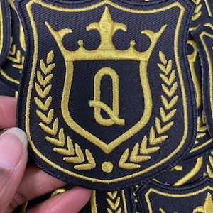 Heraldic, Gold Royal &quot;Q&quot; (QUEEN), 1-pc, Metallic Royalty Crest, Size 3.5&quot;, Iron-on Embroidered Patch, Patch for Jackets, Hats, and More