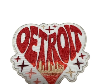 Patch Party Club (1-Pc.) Detroit Patch, Michigan City Pride Embroidered Adhesive Patch, Detroit Skyline Souvenir, Motor City Heart Patch