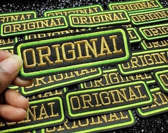 Écusson vintage « Original » vert néon et or métallique, bricolage, appliques brodées au fer sur écusson, écusson amusant pour veste en jean, sweats à capuche