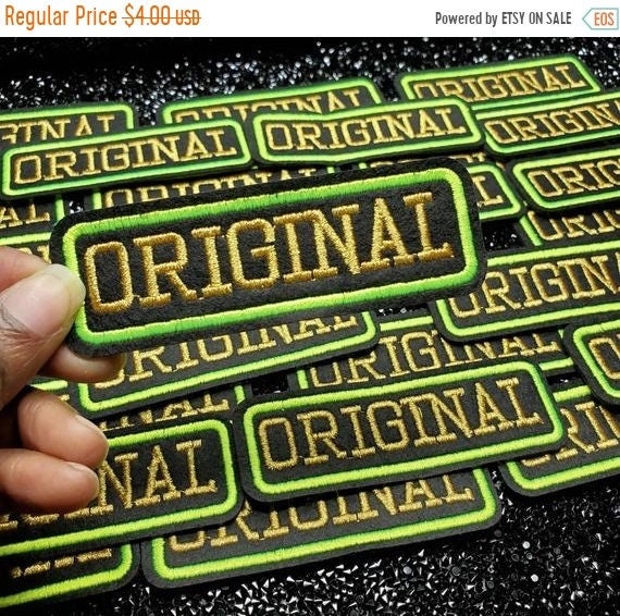 Neon Green and Metallic Gold,"Original" vintage patch, DIY, Embroidered Applique Iron On Patch, Fun Patch for Denim Jacket, Hoodies