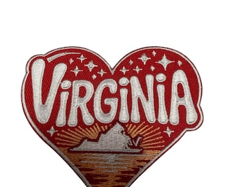 Patch Party Club (1-Pc.) Virginia Heart Patch, Embroidered Adhesive Patch, Virginia State Pride Patch, VA Souvenir Patch, Travel Patch