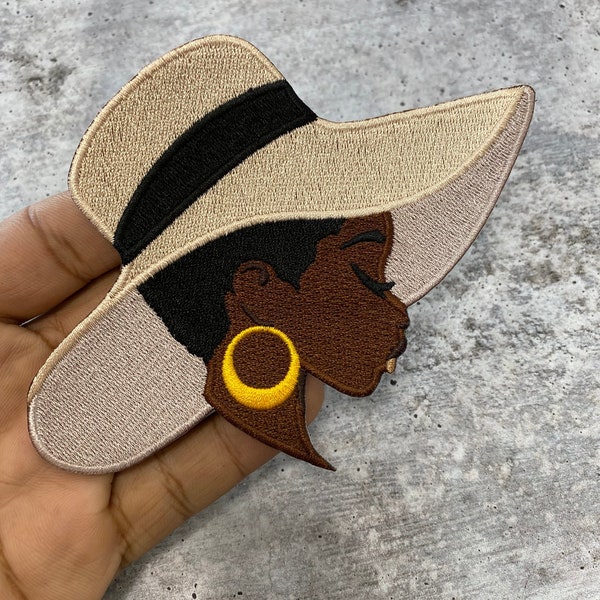 New, "Sunday Soul Chic (W/ Hat)" Afrocentric-Diva Patch, 5.5" Iron-on Embroidered Patch, DIY, Craft Supplies, Melanin Magic