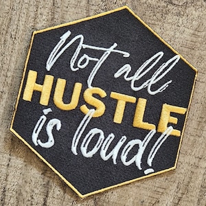 Statementpatch, 1-delige "They Talk, We Hustle" opstrijk geborduurde patch, 4 x 3,75", kleurrijke jaspatch, cadeau voor ondernemers, drukte hard