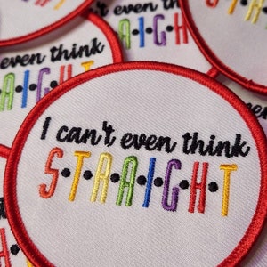 Kolekcja Pride: 1 szt., „I Can&#39;t Even Think Straight”, rozmiar 3”, haftowana naszywka do prasowania/naszywka LGBTQ na kurtki, czapki, Crocsy, torby