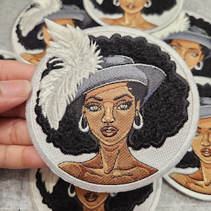 Exclusive &quot;Soul FEATHERED Elegance&quot; 4&quot; Iron-On Patch, Embroidered Afrocentric Patch; Cute Applique for Clothing & Accessories, Textured Hair