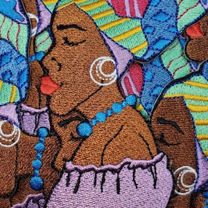 Beautiful, Purple Afrocentric &quot;Mother of the Earth&quot; 4&quot; Iron-on Patch; Headwrap Queen, Black Girl Magic Patch, Kente Cloth Head Wrap