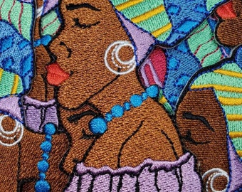 Beautiful, Purple Afrocentric "Mother of the Earth" 4" Iron-on Patch; Headwrap Queen, Black Girl Magic Patch, Kente Cloth Head Wrap
