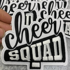 New Arrival,&quot;Cheer Squad&quot; Black/White, Cheerleading Patch, Iron-on Applique for Jackets, Camo, & Bags, Size 4&quot;, Cheerleader Patch