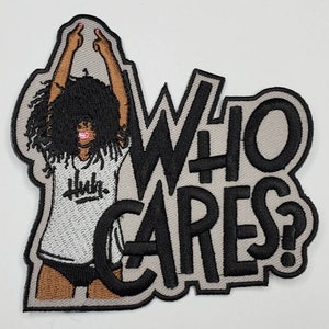 Embroidered Patch, Who Cares. Huh?, 4&quot; Iron-on Patch,Applique for Clothing, Afro Diva, Cool Patch for Hats, and Jackets