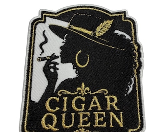 Patch Party Club (1 pièce), Écusson brodé « Reine du cigare » 8,25 cm, Écusson pour amatrice de cigares, Applique pour femme affichant son amour du cigare