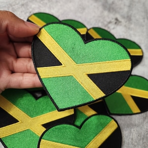 Patch Party Club, drapeau en forme de coeur « Jamaïque Love », 4 pouces, écusson brodé thermocollant, (1 pièce) Idéal pour les chapeaux, vestes, sacs, chaussures, écusson de voyage