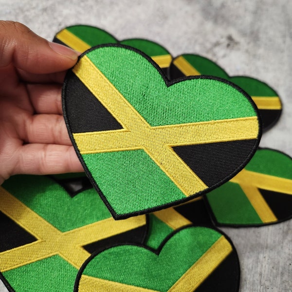 Patch Party Club, "Jamaica Love" Heart-Shaped 4" Flag, Embroidered Iron-On Patch, (1-pc) Great for Hats, Jackets, Bags, Shoes, Travel Patch