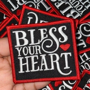 NEW Arrival "Bless Your Heart", Cute Inspirational Applique, Iron-on Embroidered Patch, Embroidery Design, Size 4", Small Jacket Patch, DIY