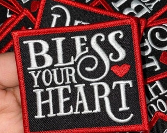 NEW Arrival "Bless Your Heart", Cute Inspirational Applique, Iron-on Embroidered Patch, Embroidery Design, Size 4", Small Jacket Patch, DIY