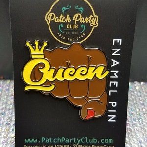 Pin Feminist, Enamel Pin &quot;Queen Fist with  Crown&quot; Exclusive Lapel Pin, Black Queen Fist Pin, Size 1.50 inches, with 2 Butterfly Clutches