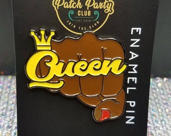 Pin Feminist, Enamel Pin "Queen Fist with  Crown" Exclusive Lapel Pin, Black Queen Fist Pin, Size 1.50 inches, with 2 Butterfly Clutches