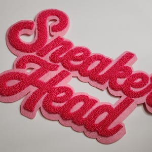 Patch Party Club, (1-pc) PINK on PINK, Chenille “Sneaker Head” 10&quot; x 6&quot; Oversized Sew-On Patch for Jackets, Hoodies, Men and Women Patches
