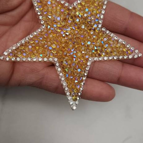 New, Yellow AB Rhinestone "Star" Bling Patch, Size 3", Cool Applique For Clothing, Iron-on Patch, Small Patch for Jackets, DIY Projects