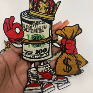 Nuovo arrivo, toppa con chiusura a strappo per borsa "Money Bag King", taglia 5", toppa termoadesiva 100% ricamata; regalo per imprenditori; toppa divertente per giacca, fai da te