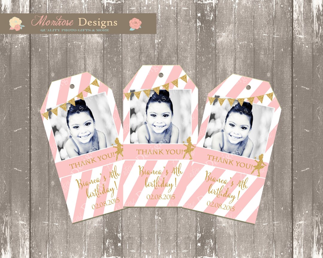 Pink and Gold Glitter Ballerina Photo Gift Tag dance and Etsy