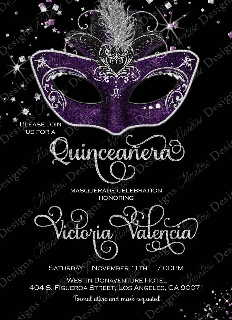 Quinceañera Masquerade Ball Invitation Masquerade Invitation Etsy