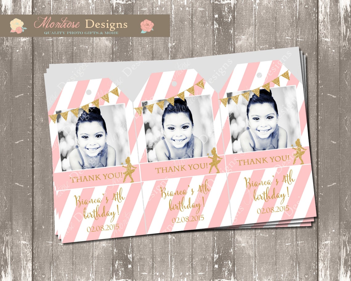 Pink and Gold Glitter Ballerina Photo Gift Tag dance and Etsy