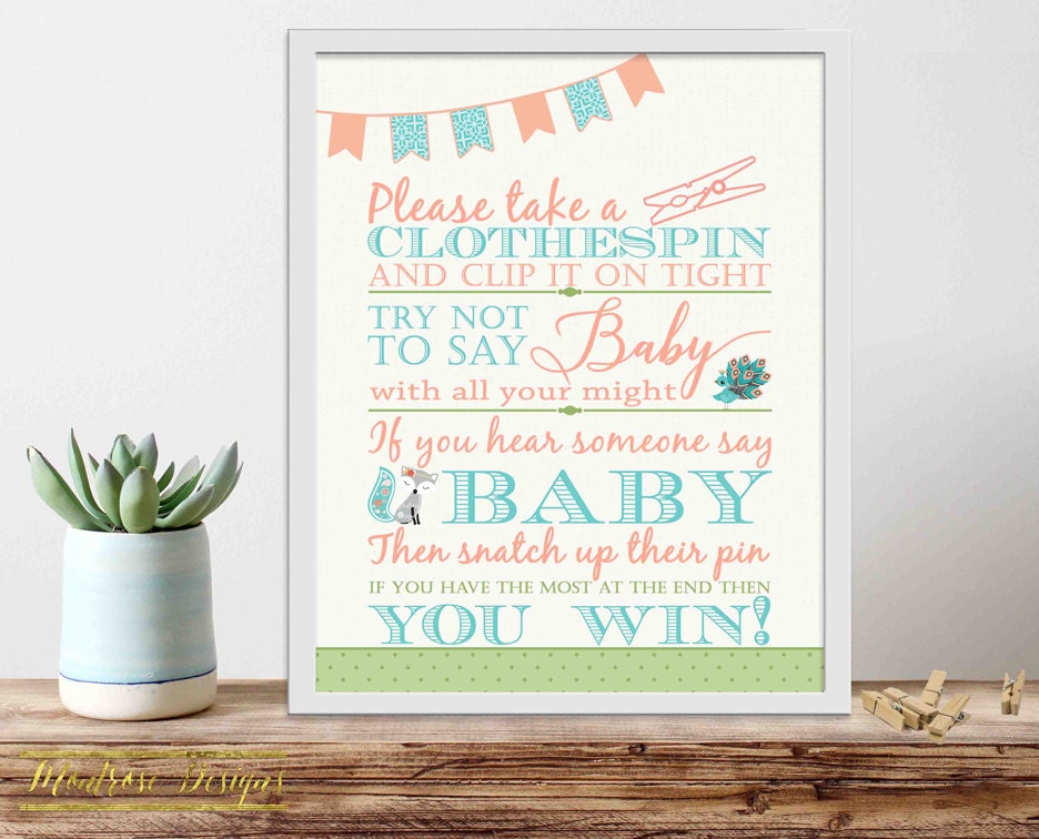 Clothespin Baby Shower Game Fox Baby Shower Game Can't Etsy