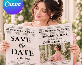 Quinceañera Newspaper Template, Sweet 15 Birthday, Editable Party Newspaper, 15th Birthday Celebration