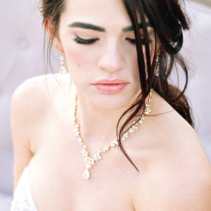 Swarovski Crystal Bridal Necklace ADELIE Gold CZ Wedding Necklace Rhinestone Necklace Bridal CZ Jewelry Bridal Jewellery Cubic Zirconia