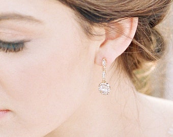 Gold Bridal Drop Earrings, Swarovski Crystal Wedding Earrings
