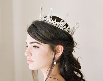 Full Bridal Crown Swarovski Crystal Wedding Crown CHARMAINE Fairy Tale Silver Bridal Diadem Crystal Wedding Full Crown Tiara Bridal Crown