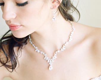 Swarovski Crystal Bridal Necklace ADELIE Silver CZ Wedding Necklace Rhinestone Necklace Bridal CZ Jewelry Bridal Jewellery Cubic Zirconia