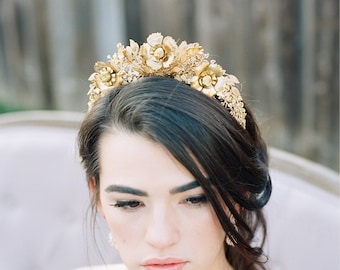 Brass Floral Bridal Tiara OLIVIA Brass Bridal Tiara Brass Leaves Wedding Crown Child of Wild Inspired Brass Tiara, Wild Child Bridal Tiara