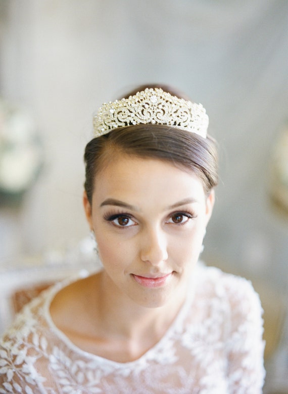 Bridal Tiara Gold Tiara - LEA, Swarovski Bridal Tiara  display picture 3