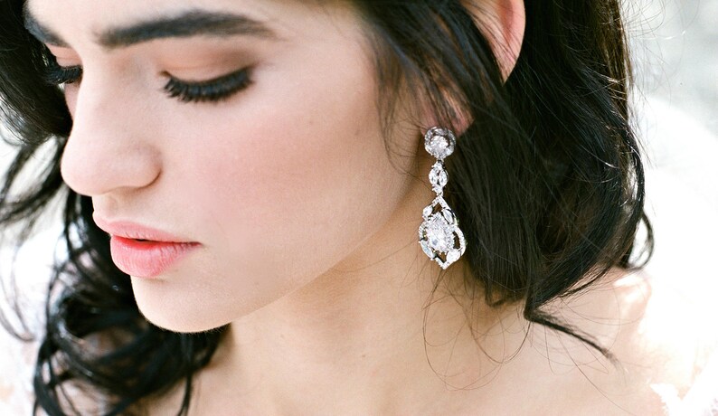 Bridal Earrings TANYA Drop Earrings Swarovski Rose Gold CZ Earrings Dangle Earrings Chandelier Earrings Wedding Earrings Bridal Earrings image 5