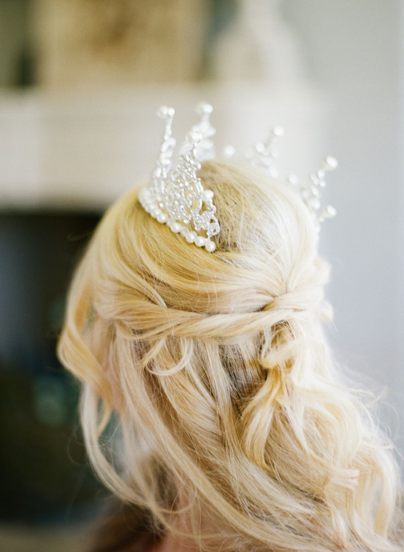 Bridal Tiara Tall Pearl Tiara EVANGELINE Swarovski Gold Tiara Etsy