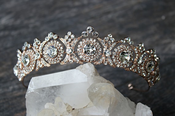 Swarovski Crystal Bridal Tiara: Rose Gold Art Deco Wedding  display picture 2