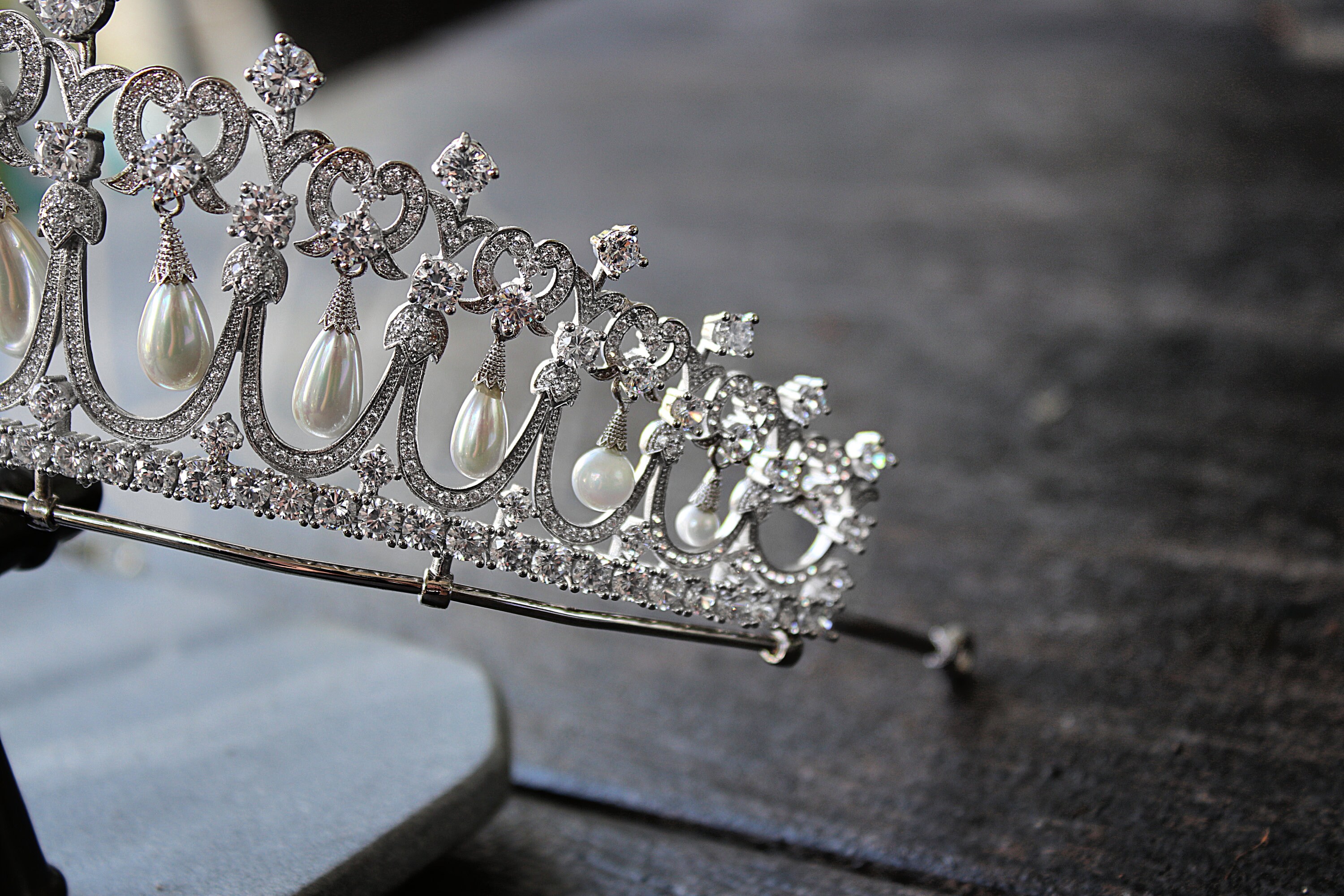 Pearls, Swarovski crystal, stick pearls tiara Princess Hannah - Alluring Swarovski Crystal and Pearl  main image 3