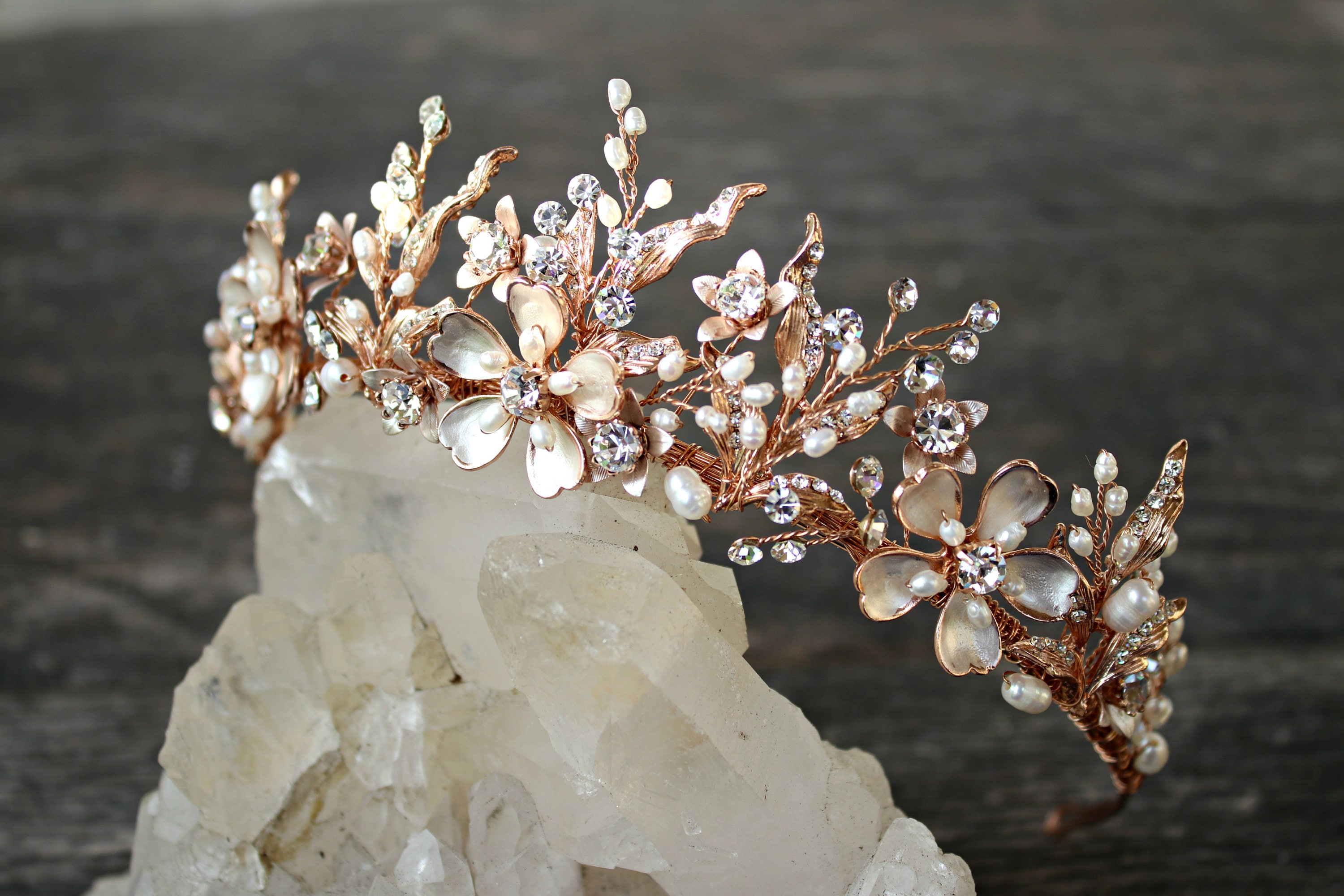 Rose gold Swarovski Crystal tiara Bridal Crown, Quinceanera Tiara, Swarovski Crown, Tiara for  main image 3