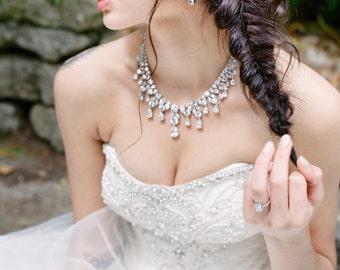 Bridal Necklace Swarovski Crystal Necklace Bridal Statement Necklace Wedding Jewelry Necklace Set Cubic Zircona Necklace BRIANNA