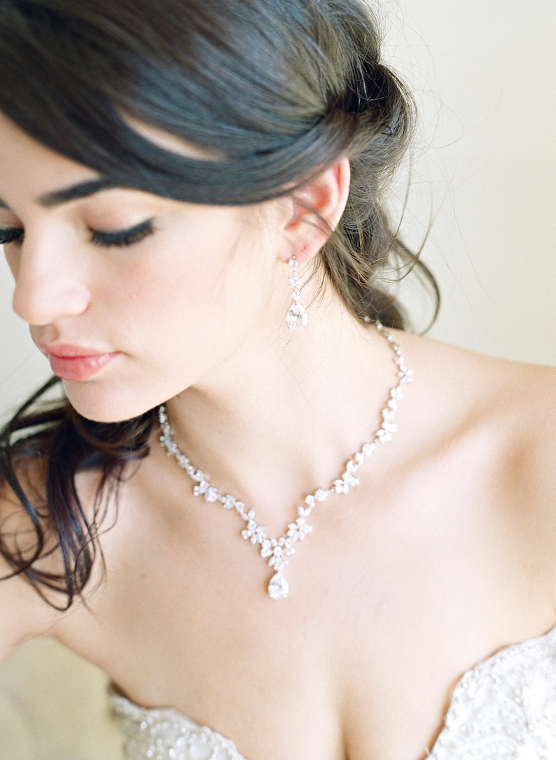 Swarovski Crystal Bridal Necklace ADELIE Silver CZ Wedding Necklace Rhinestone Necklace Bridal CZ Jewelry Bridal Jewellery Cubic Zirconia image 1
