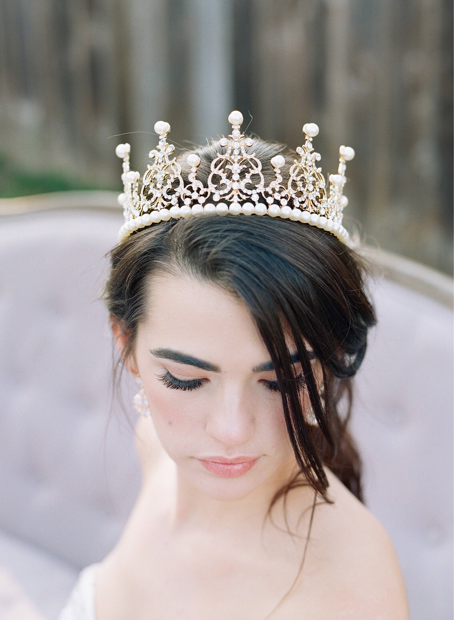 Bridal Tiara Tall Pearl Tiara EVANGELINE Swarovski Gold Tiara Etsy