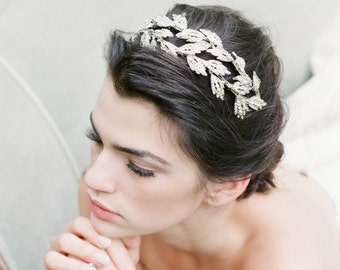 Bridal Leaf Crown -  ALESIA Silver Swarovski Crystal Leaf Tiara , Silver Leaves Bridal Headpiece, Leaves Headpiece Lady Mary Tiara Rose Gold