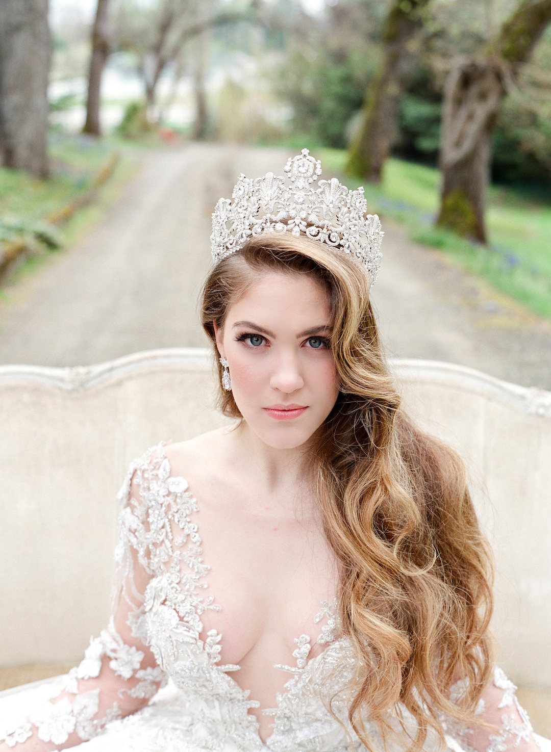 POPETPOP 2 Stuks Bruiloft Kroon Strass Hoofdbanden Voor Vrouwen Bruiloft Tiara's Verfraaide Hoofdbanden Voor Vrouwen Strass Prinses Tiara Bruiloft Haar Jurk Wit Legering Sieraden Bruid