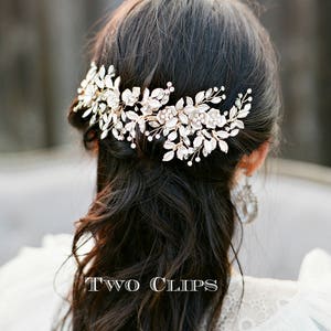 Bridal Headpiece PHILLIPA Bridal Rose Gold Hair Clip Swarovski Crystal Flowers Hair Clip Rose Gold Wedding Bridal Headpiece Bridal Leaf Comb image 6