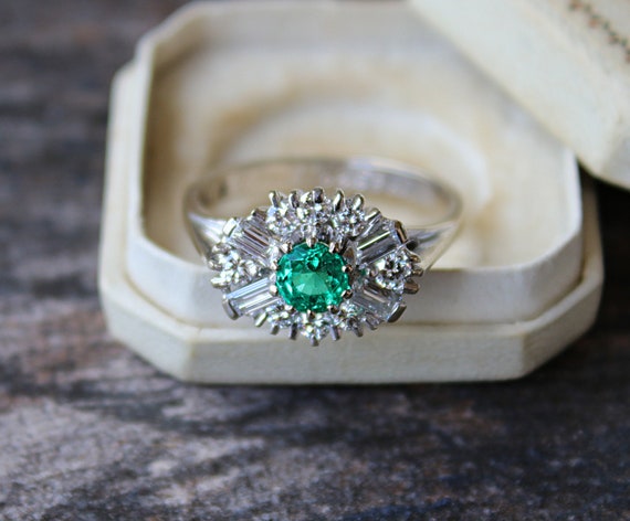 Vintage Engagement Ring Emerald Engagement Ring Vi