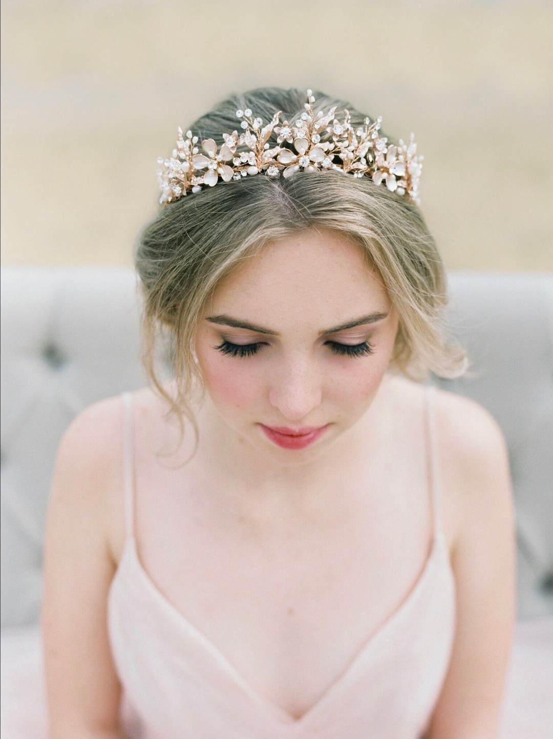 Bridal Tiara GENEVIEVE Tiara Rose Gold Crystal Wedding Crown Rhinestone