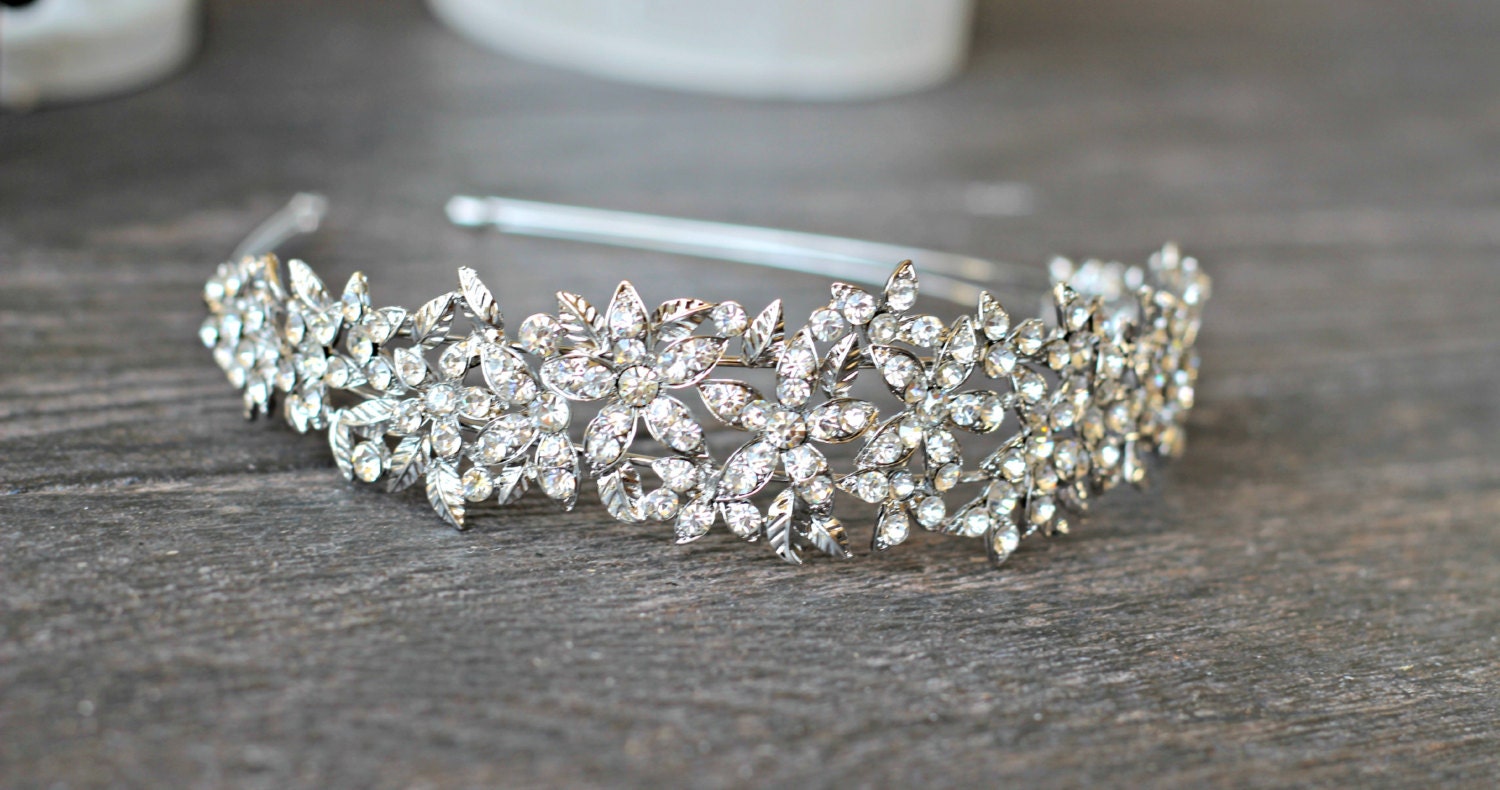 Wide Crystal Floral Bridal Headband LINA Floral Diamante Etsy